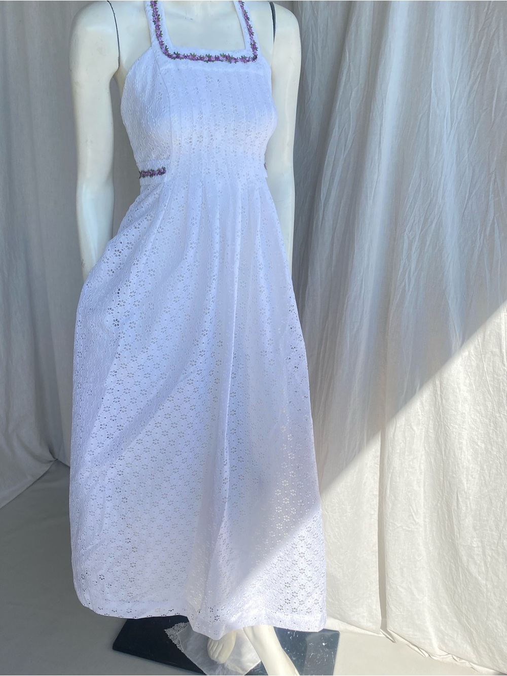 White Eyelet Halter Maxi Dress Cottagecore Prairie Summer